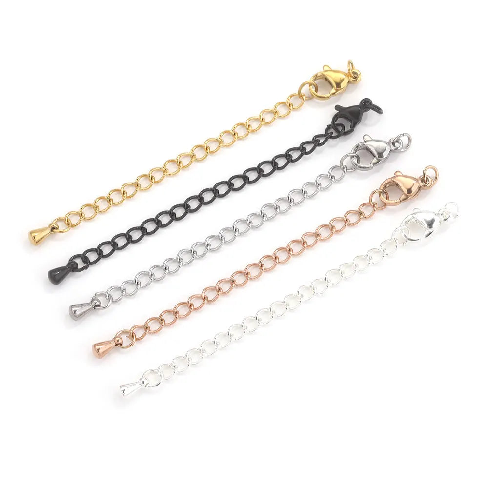 10pcs Stainless Steel Extension Extended Tail Chains With Lobster Clasps For Bracelet Necklace DIY Jewelry Making Supplies