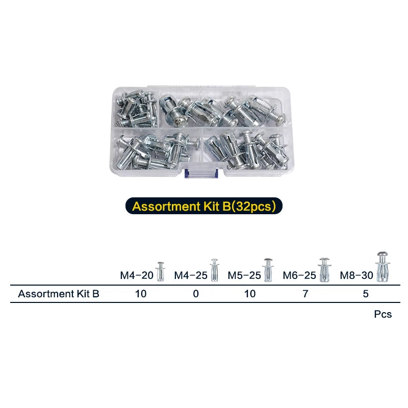 32-90PCS Jack Nuts Petal Nuts, Expansion Screw Petal Nut, Thins Fixings Dowels with Screws for Tin, Billboard, Cardboard.