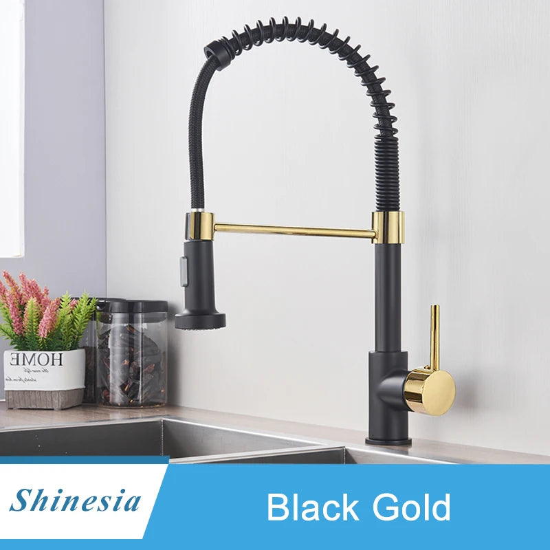 Shinesia Brushed Nickel Kitchen Faucet Deck Mounted Mixer Tap 360 Rotation Stream Sprayer Nozzle Kitchen Sink Hot Cold Taps