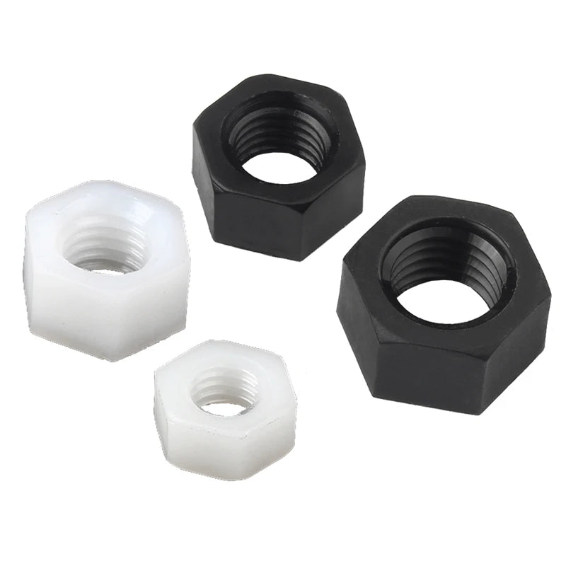 5-50pcs M2 M2.5 M3 M4 M5 M6 M8 M10 M12 M14 M16 M18 M20 White Or Black Plastic Nylon Hex Hexagon Nut DIN934