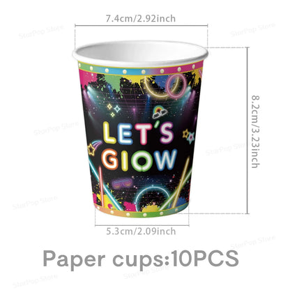 Neon Birthday Party Supplies Disposable Tableware Plates Cups Napkins Tablecloth Kids Blacklight Glow Theme Birthday Decorations