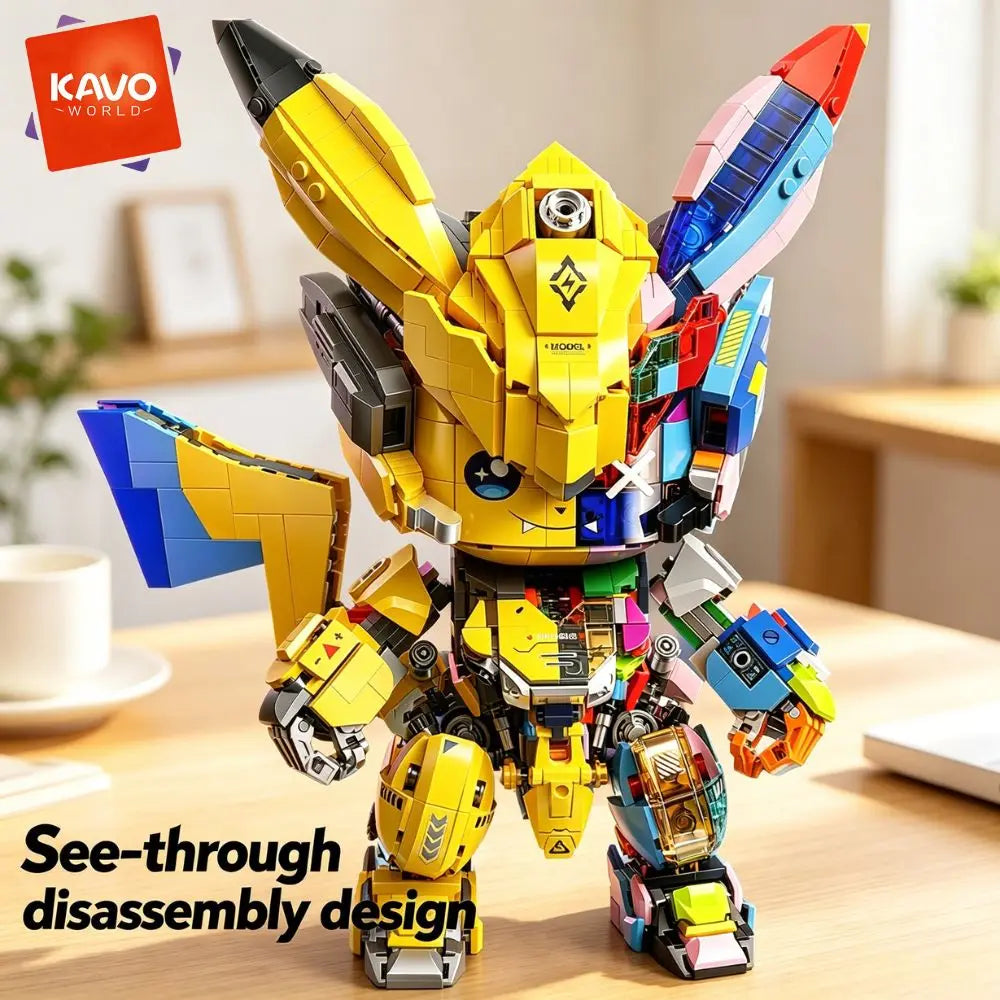 KAVOWORLD 1505PCS DIY Mecha Mouse Building Block Set Semi-Transparent Anime Disassembly Glow Light Up Bricks Mechanical Animal Figurine Display Model for Building Fans Construction Kit for Desk Shelf Decor Christmas Birthday