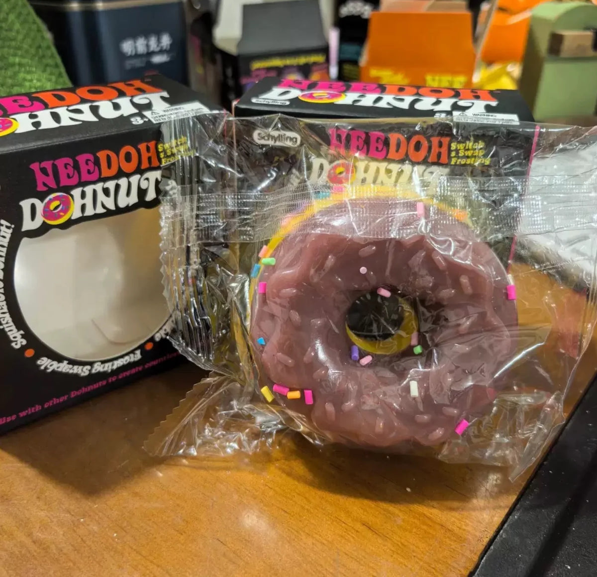 Needoh Dippin Dazzler Egg Donut Stress Relief Squishy Cube Anti-Anxiety Squeeze Toy For Focus ADHD Population Gifts.