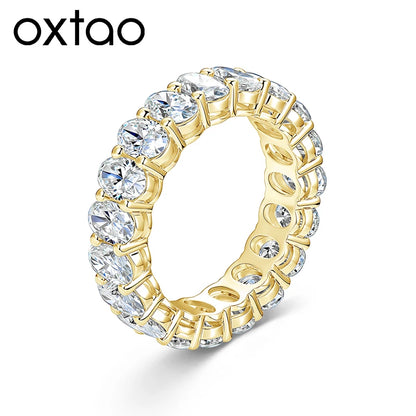 OXTAO 4x6mm Oval Cut Full Moissanite Eternity Rings Anniversary Gifts for Women Men 14K Gold Filled Jewelry Elegant Stackable Wedding Ring with Certified
