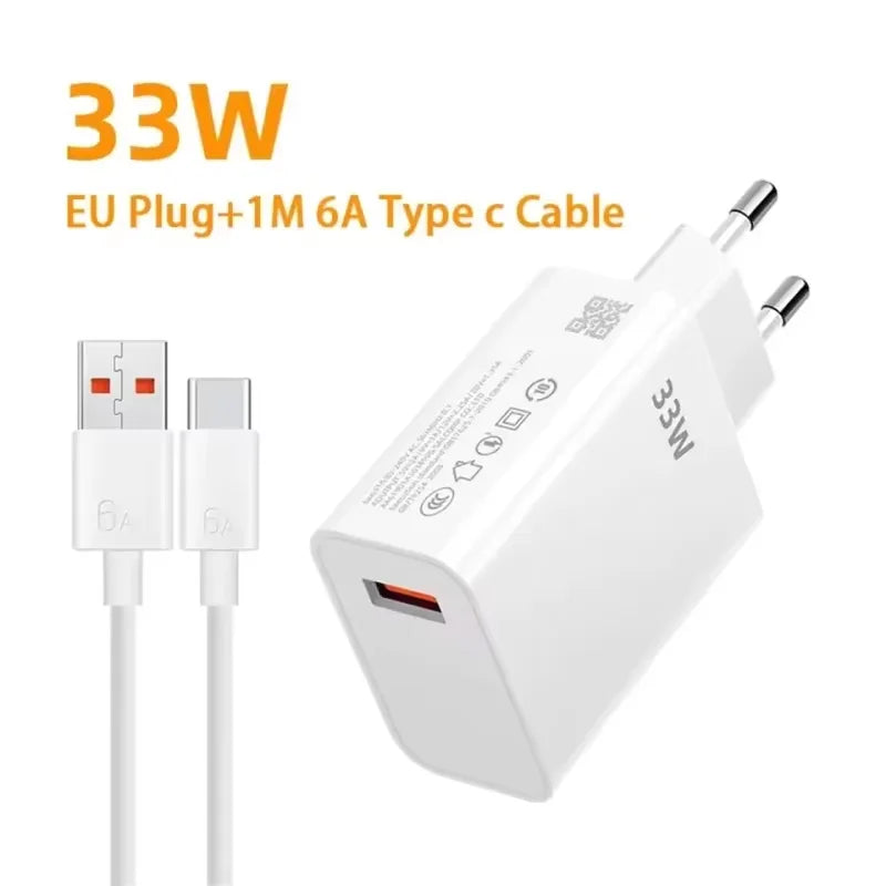 Original Xiaomi 33W EU US Charger Turbo Fast Charge 1M 6A Usb Type C Cable For Poco X5 X4 M5S X3 Pro Redmi Note 12 13 12R