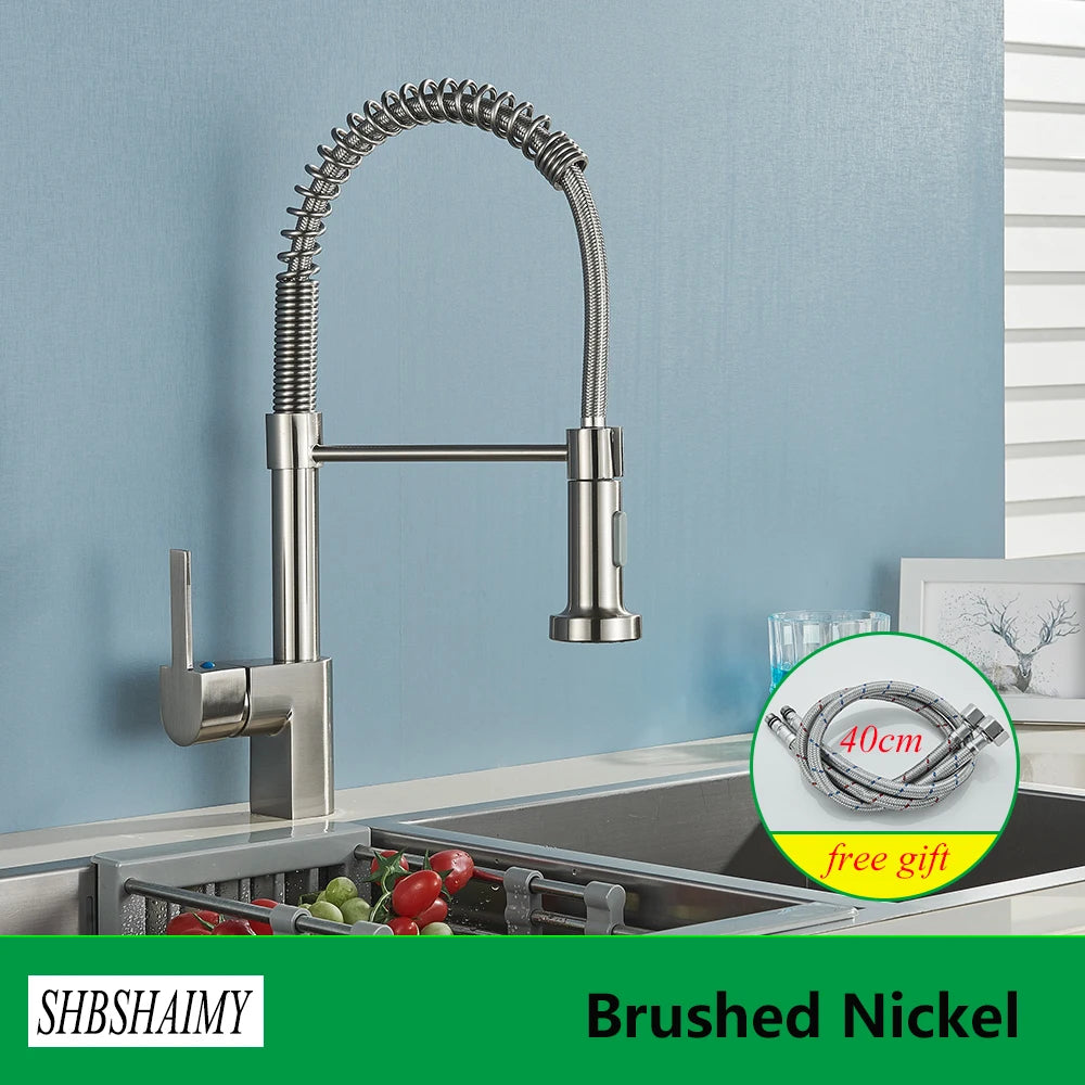 Brushed Nickel Kitchen Faucet Sink Faucet One Handle Spring Hot and Cold Water Tap Deck Mounted  Stream Sprayer Stainless Steel