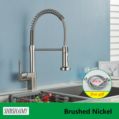 Brushed Nickel Kitchen Faucet Sink Faucet One Handle Spring Hot and Cold Water Tap Deck Mounted  Stream Sprayer Stainless Steel