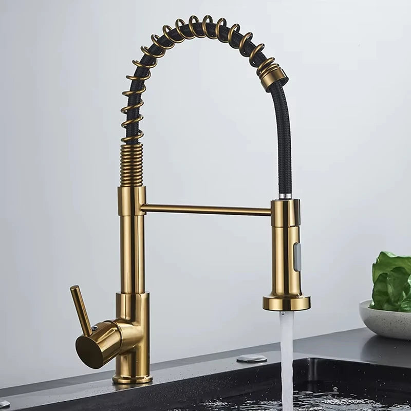 Brushed Nickel Kitchen Faucet Sink Faucet One Handle Spring Hot and Cold Water Tap Deck Mounted  Stream Sprayer Stainless Steel