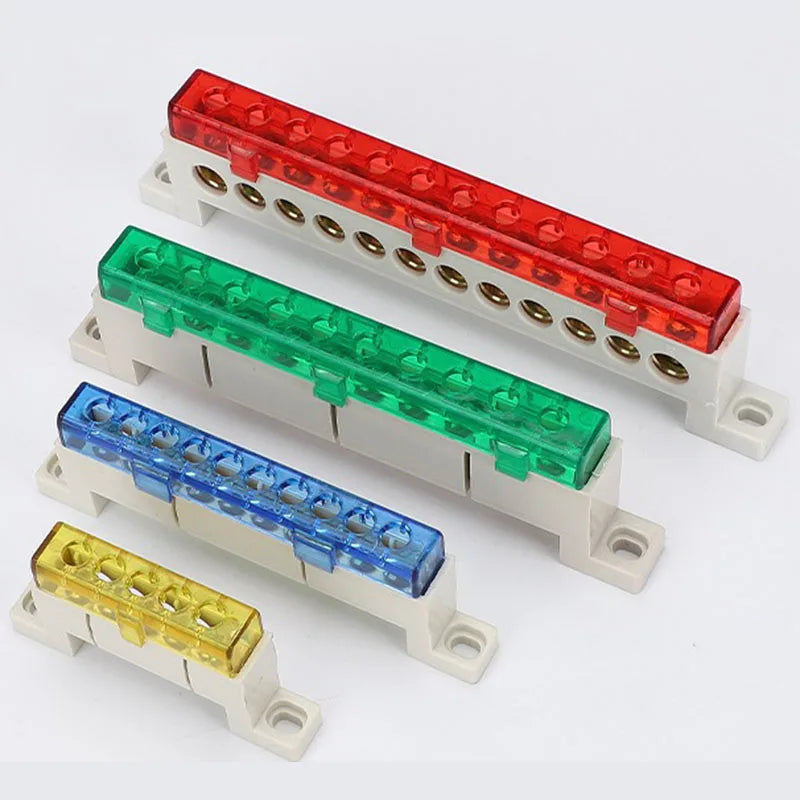 Zero Wire Terminal 3/4/5/6/7/10-Hole Distribution Box Terminal Block Dustproof Ground Copper Bar Bridge Type Busbar With Cover