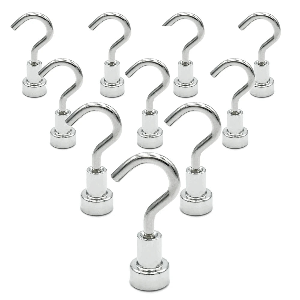 10Pcs Strong Magnetic Hooks Load Bearing Hook MultiPurpose Storage For Home Kitchen Bar Storage Key Hanging Hanger