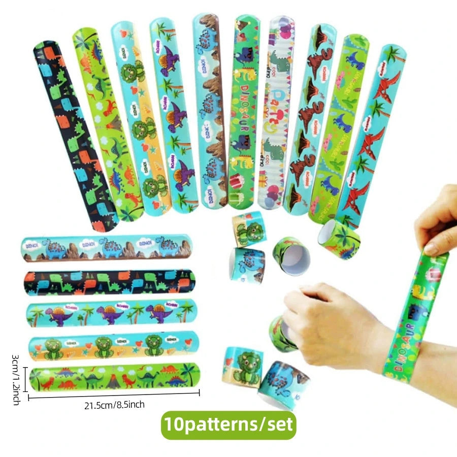 Dinosaur Party Favors Slap Bracelets Straws Rings Key Chains for Kids Birthday Gifts Girl Boy Toys Dinosaur Themed Supplies