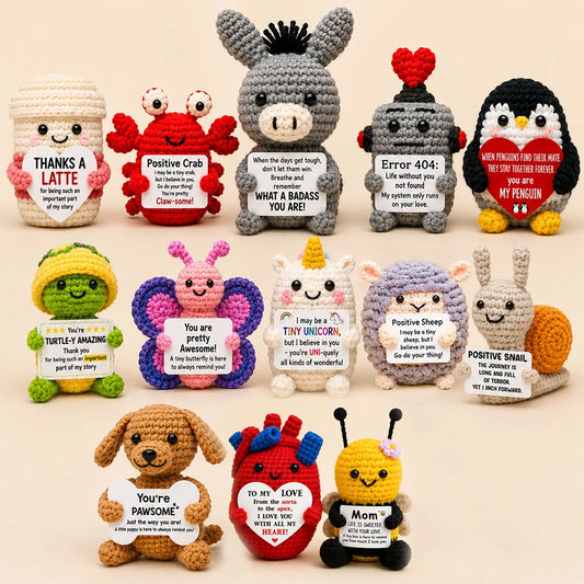 New Handmade Positive Crochet Donkey Animal Doll with Funny Motivational Card Emotional Support Buddy Gift for Friend Coworker