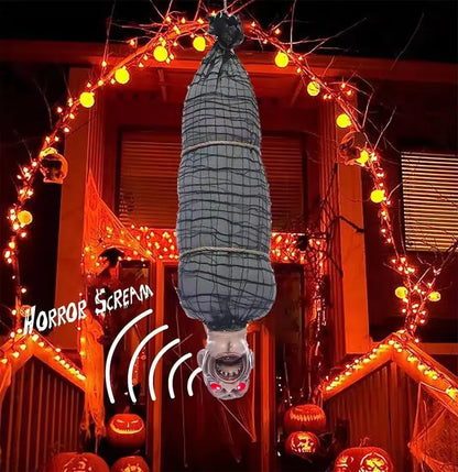 2.46 Ft Halloween Hanging Animated Corpse With LED Light Up Eyes Talking & Shaking Scary Ghost Sound Effect For Halloween Decor