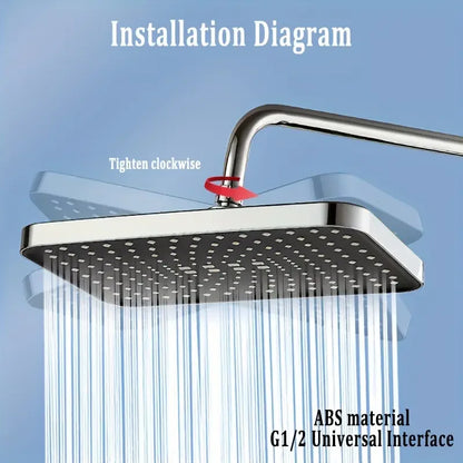 12 Inch ABS High Pressure Rainfall Shower Head Bathroom 360° Adjustable Angle Anti-Clog Nozzle Water Saving Bathroom Accessories