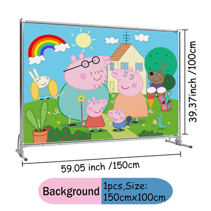 Peppa Pig Theme Party Supplies Tableware Cup Plate Straw Napkins Spiral Honeycomb Paper boxe Background Girls Birthday Decorate