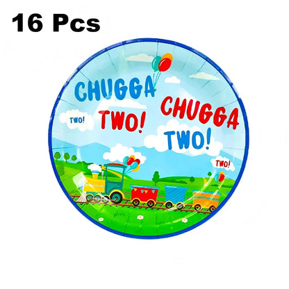 157 Pcs Train Party Decorations&Tableware Set-Plates Tablecloth Banner Balloons etc Chugga Chugga Two Two Birthday Decorations
