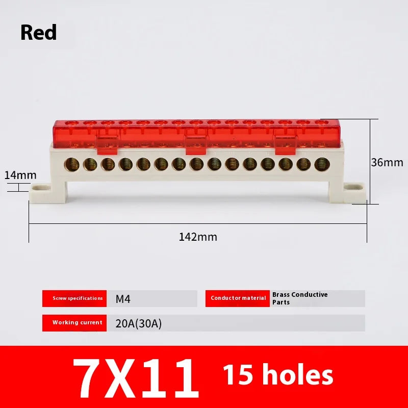 Zero Wire Terminal 3/4/5/6/7/10-Hole Distribution Box Terminal Block Dustproof Ground Copper Bar Bridge Type Busbar With Cover