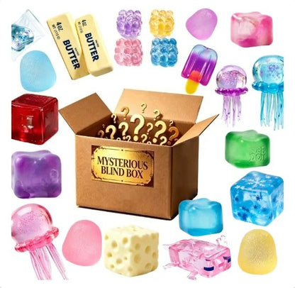 Novelty Mystery Surprise Box, Random Assorted Squishy Figures, Soft Squeeze Fidget Toy, Anxiety & Stress Relief Desktop Ornament for Children Youth