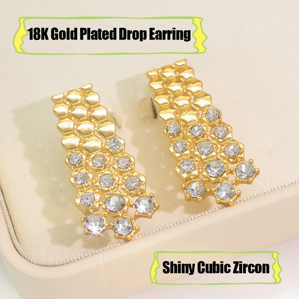 GZJPEI 4 Pcs/set Necklace Bracelet Earring Ring Light Luxury Jewelry Set Shiny White Full Zircon For Women Jewellery Birthday Gift Anniversary Gift