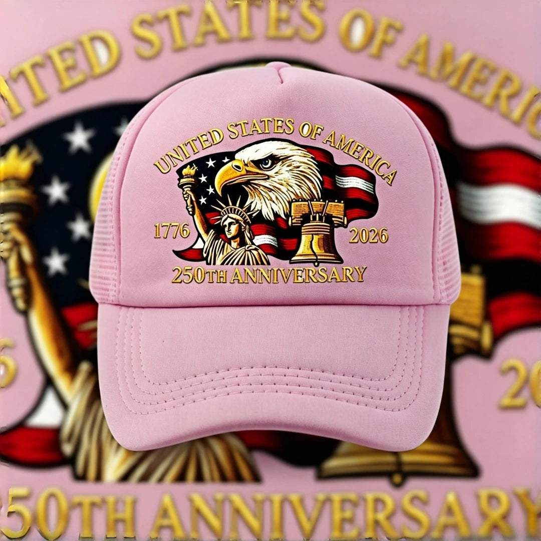 USA 250th Anniversary 1776-2026 Trucker Hat Eagle Statue of Liberty Print Mesh Cap Adjustable Patriotic Baseball Cap for Men Wom