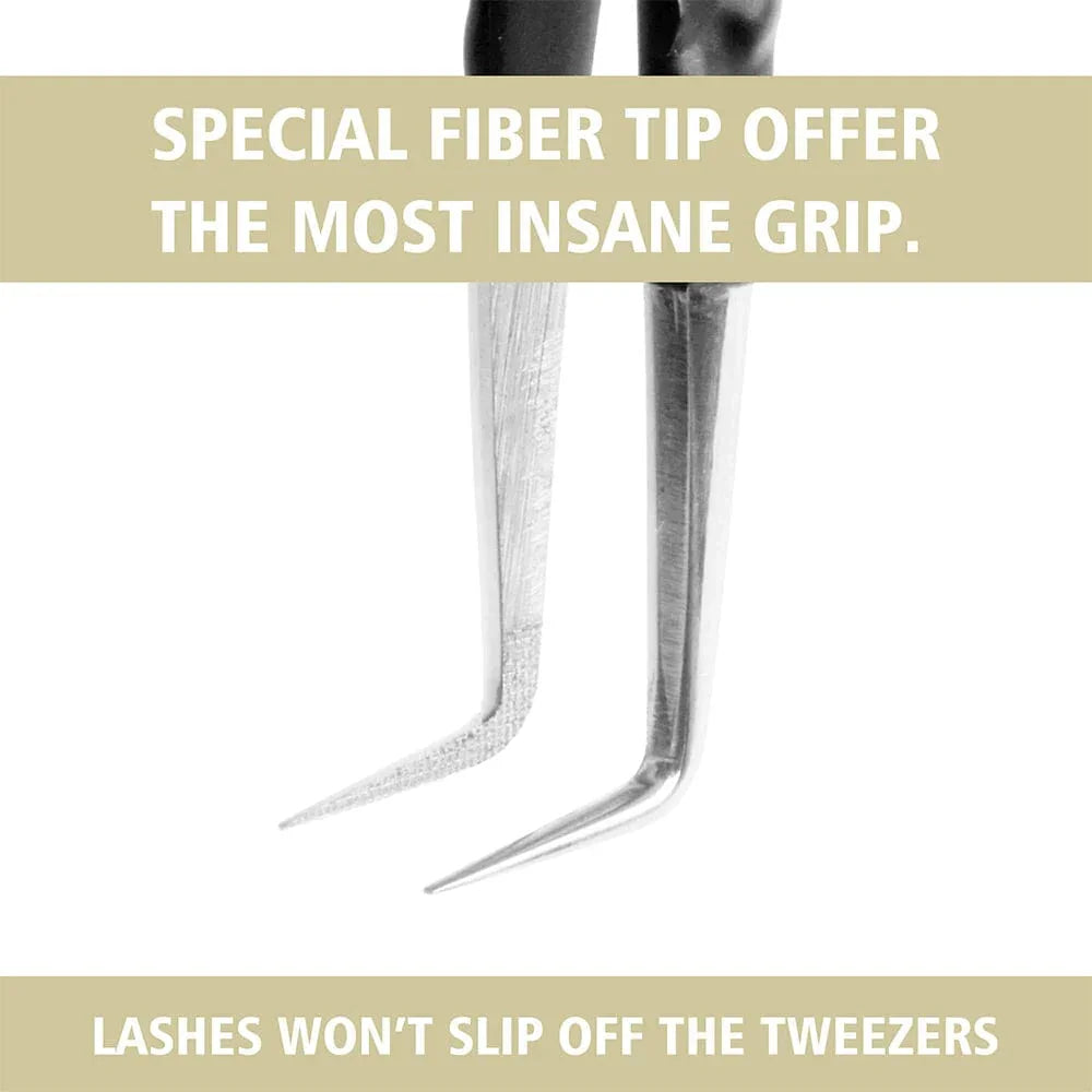 Eyelash Extensions Tweezers Noir N°1 - Fiber Lash Tweezer Veyelash Professional 90 Degree Tweezers for Volume Stainless Steel