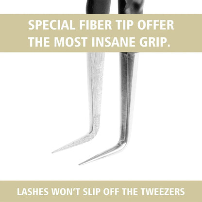 Eyelash Extensions Tweezers Noir N°1 - Fiber Lash Tweezer Veyelash Professional 90 Degree Tweezers for Volume Stainless Steel