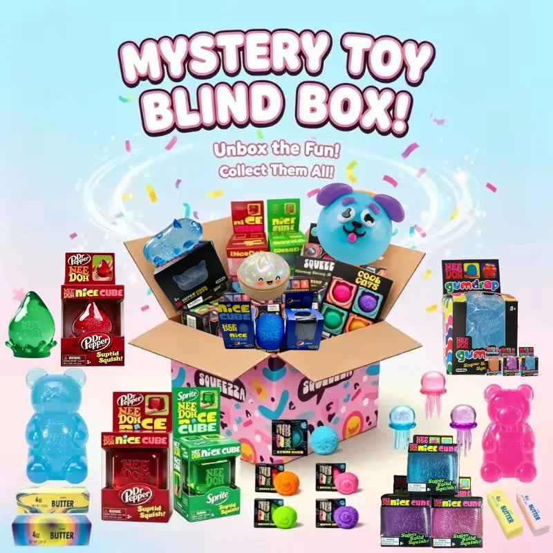 Assorted Blind Box Surprise Toys, Soft SqueezeToys Featuring Nice Cube, Jellyfish, Stress Relief Sensory Play Toy Surprise Gift