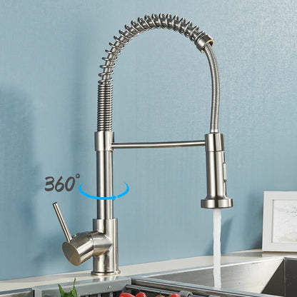 Shinesia Brushed Nickel Kitchen Faucet Deck Mounted Mixer Tap 360 Rotation Stream Sprayer Nozzle Kitchen Sink Hot Cold Taps