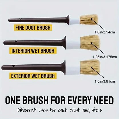 3PCS Car Exterior Interior Detail Brush Boar Hair Bristle Brushes for Car Cleaning Auto Detail Tools Dashboard Cleaning Brush