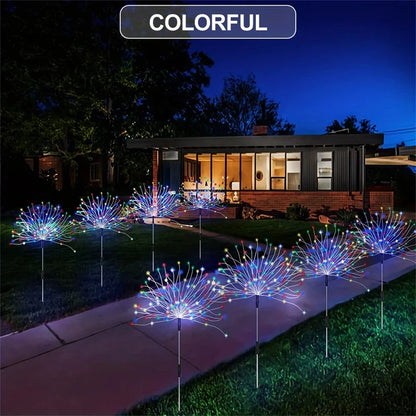 1/2/4PCS Solar Firework Light Waterproof Outdoor 8 Lighting Modes 90-200LED Fairy String Light Christmas 3 Colors Garden Lights
