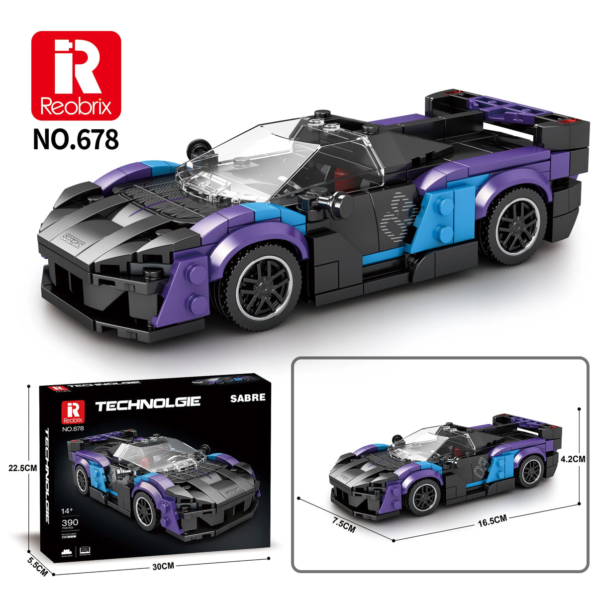 Reobrix SABRE Supercar Building Blocks Set, DIY Race Car Model Kit, Ideal Gift for Boys, Teens & Sports Car Lovers
