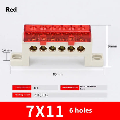 Zero Wire Terminal 3/4/5/6/7/10-Hole Distribution Box Terminal Block Dustproof Ground Copper Bar Bridge Type Busbar With Cover