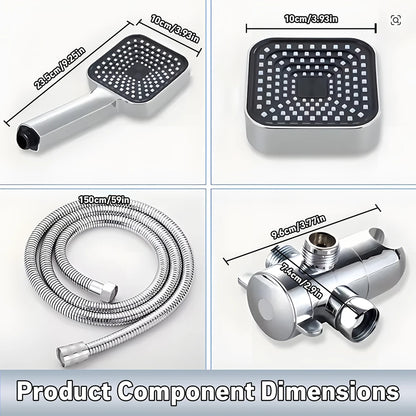 A High-Flow Large Nozzle and Handheld Shower Head，Two-In-One Shower Set,Shower Long Hose and T-Shaped Valve-Durable Abs Material,Wall-Mounted, Square Design,Suitable for Bathroom UpgradesThree-Way Water Distributor Bathroom