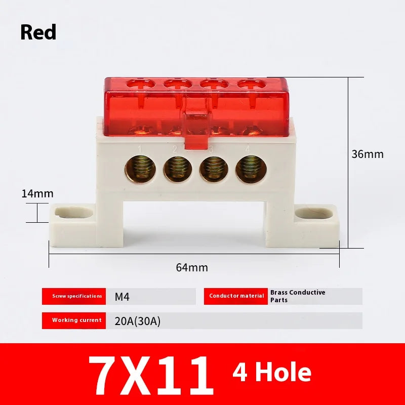 Zero Wire Terminal 3/4/5/6/7/10-Hole Distribution Box Terminal Block Dustproof Ground Copper Bar Bridge Type Busbar With Cover