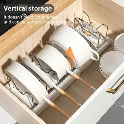 Heavy-Duty Pull-Out Pot Lid Organizer Rack, Under Cabinet Kitchen Organizer With 8 Adjustable Compartments, Space-Saving Kitchen Essentials, Sturdy Home Accessories, Fits Pots Pans Lids, Easy Install For Kitchen Restaurant Ho