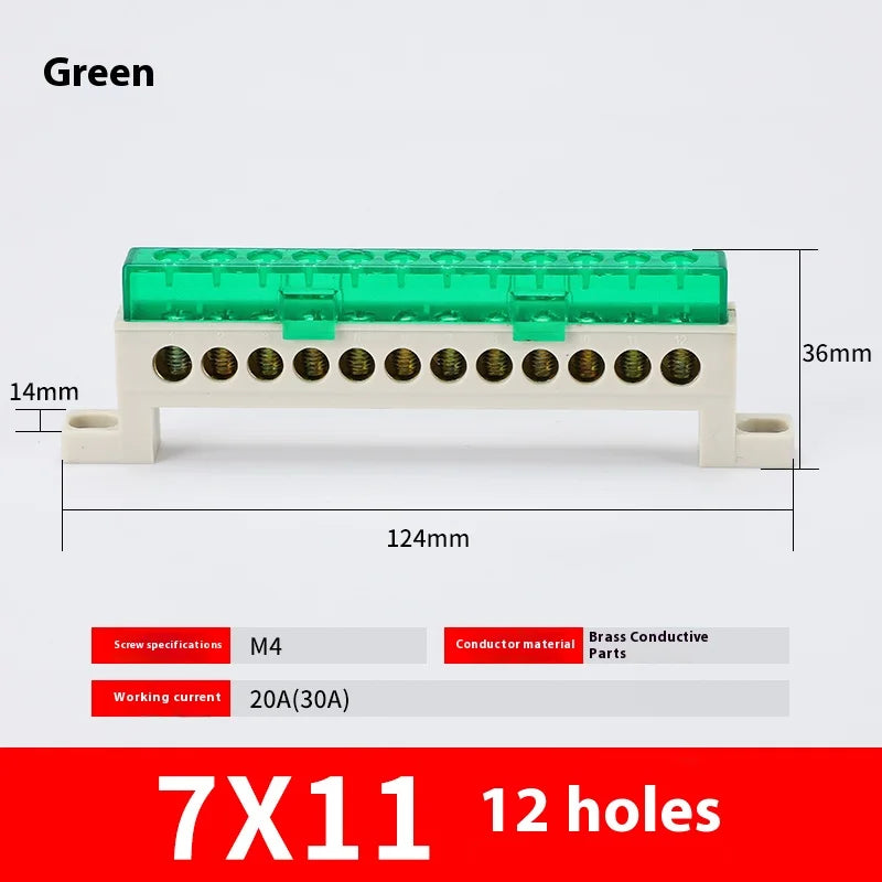 Zero Wire Terminal 3/4/5/6/7/10-Hole Distribution Box Terminal Block Dustproof Ground Copper Bar Bridge Type Busbar With Cover