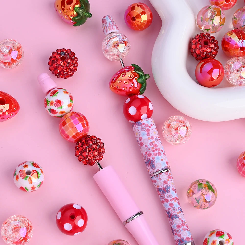20pcs/lot Acrylic Fruit Strawberry Beads Mixed Loose Spacer Beads for Jewelry Making DIY Bracelet Necklace Bead Accessories