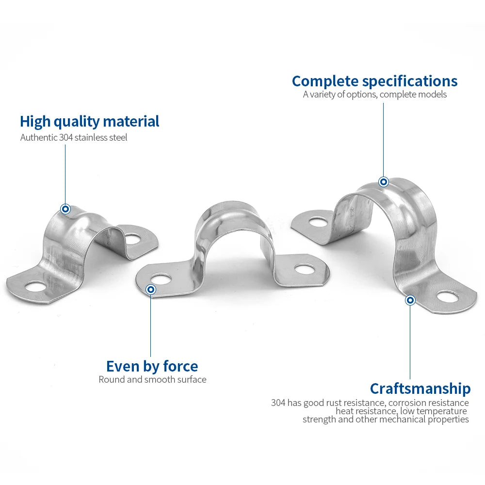 NINDEJIN 2/10pcs U shape pipe clamps 5-100mm stainless steel two hole strap conduit tube clip water pipe plumbing saddle clamps