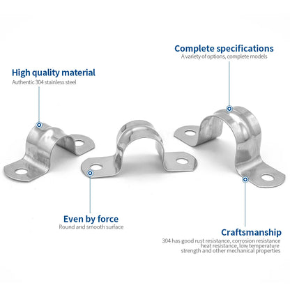 NINDEJIN 2/10pcs U shape pipe clamps 5-100mm stainless steel two hole strap conduit tube clip water pipe plumbing saddle clamps