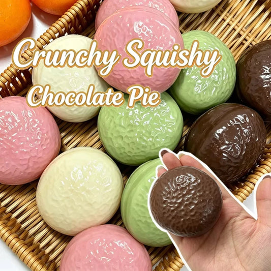 Chocolate Pie Squishy Stress Ball Fidget Toy Crunchy Squeeze Toy Soft Building Block Filled Adults ASMR Stress Relief Holiday Gi