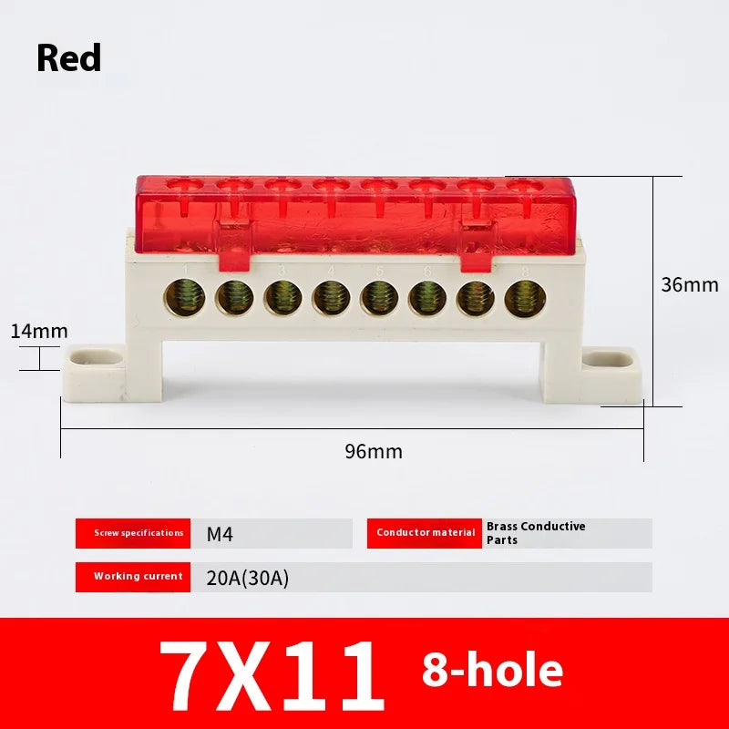 Zero Wire Terminal 3/4/5/6/7/10-Hole Distribution Box Terminal Block Dustproof Ground Copper Bar Bridge Type Busbar With Cover