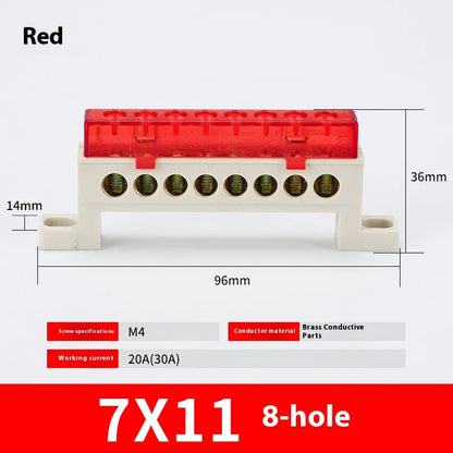 Zero Wire Terminal 3/4/5/6/7/10-Hole Distribution Box Terminal Block Dustproof Ground Copper Bar Bridge Type Busbar With Cover