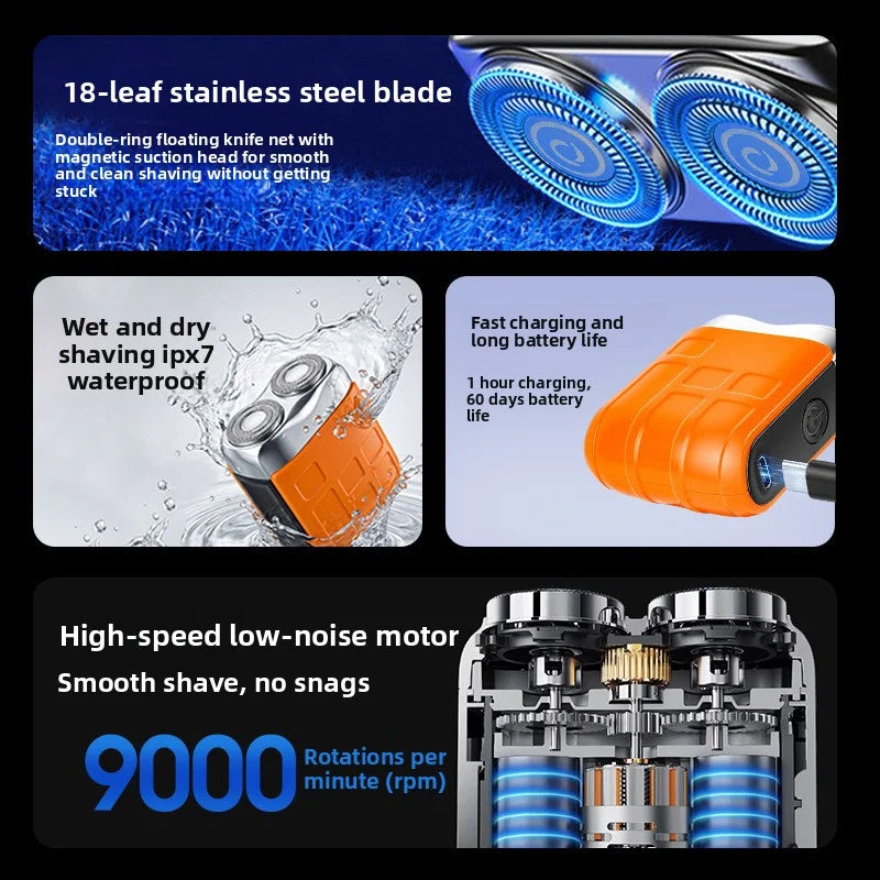 New Electric Shaver for Men, Rechargeable Beard Blade, Water Washed Digital Display Double Headed Shaver