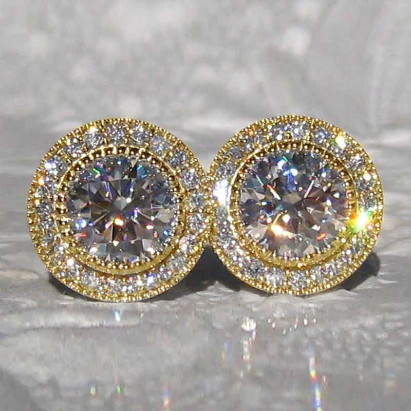 Huitan Delicate Small Round Stud Earrings Women with Shiny Cubic Zirconia Simple Versatile Accessories for Teens Fashion Jewelry