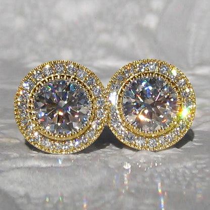 Huitan Delicate Small Round Stud Earrings Women with Shiny Cubic Zirconia Simple Versatile Accessories for Teens Fashion Jewelry
