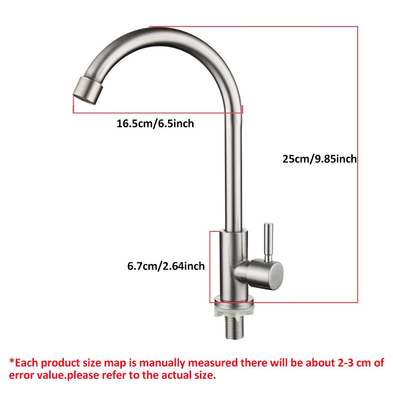 Single cold stainless steel kitchen faucet, sink, vegetable washbasin, rotating faucet