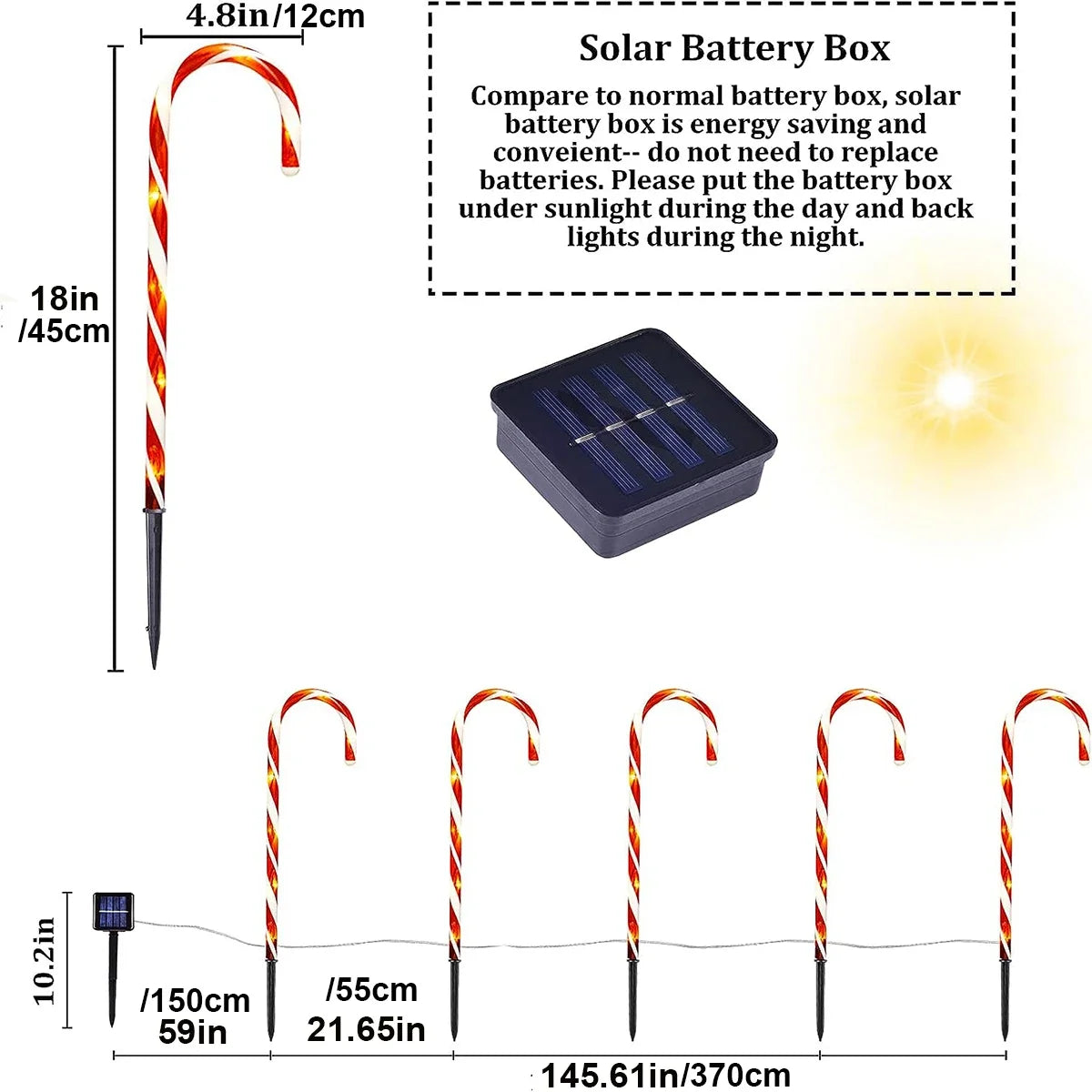 8PCS/Set Solar Cane Light Outdoor Waterproof 8 Function Candy Ground Light Garden Landscape Christmas Decoration Lawn Light