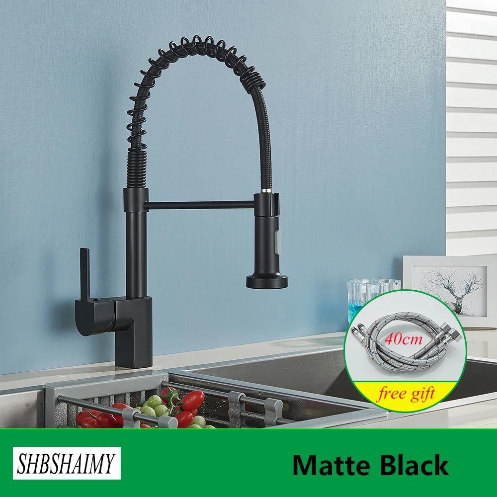 Brushed Nickel Kitchen Faucet Sink Faucet One Handle Spring Hot and Cold Water Tap Deck Mounted  Stream Sprayer Stainless Steel