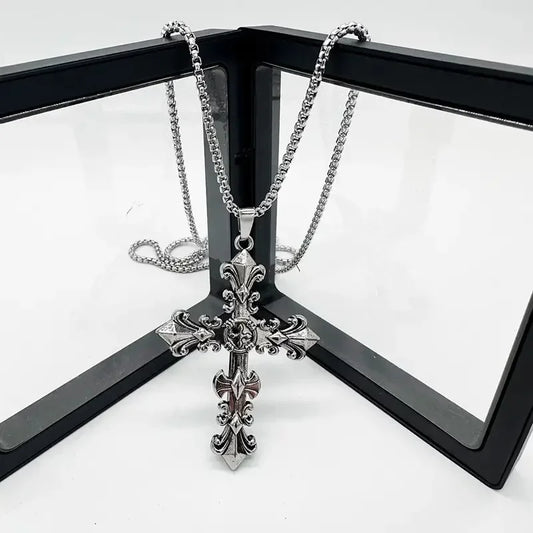 Fashion Metal Chain Necklace Jewelry  for Men Women Unisex Vintage Silver Color Cross Pendant Necklace Punk Gothic Pendant