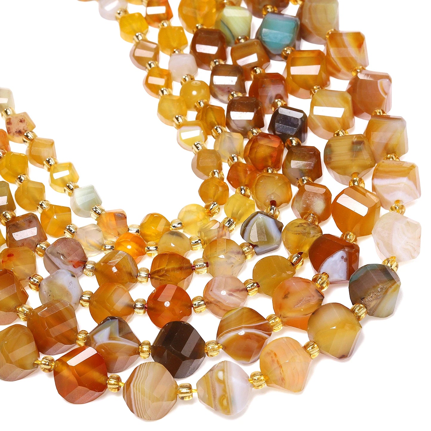 Natural Coffee Stripe Agate Stone Beads 6-10mm Faceted Twist Shape Beads Loose Spacer Beads for Jewelry Making Diy Accessories